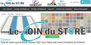 Toile de store rayure Block-Stripes C031 Azur bleue ciel ivoire Orchestra de Dickson