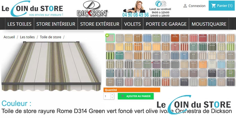 Toile de store rayure rome d314 green vert fonce vert olive ivoire orchestra de dickson