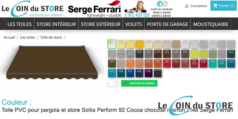 Toile pvc pour pergola et store soltis perform 92 cocoa chocolat marron 2148 serge ferrari