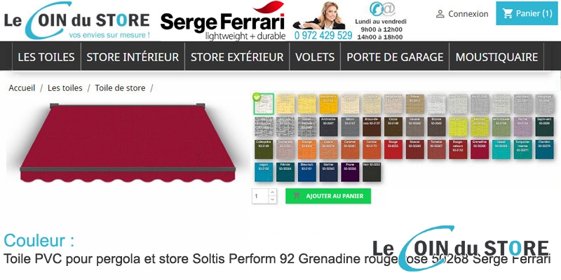 Toile pvc pour pergola et store soltis perform 92 grenadine rouge rose 50268 serge ferrari