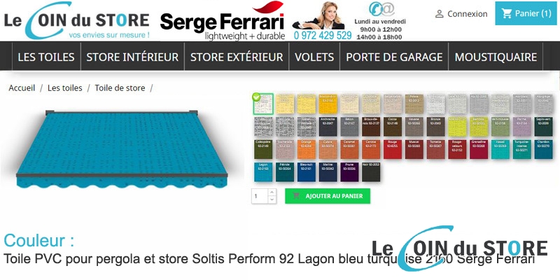 Toile pvc pour pergola et store soltis perform 92 lagon bleu turquoise 2160 serge ferrari