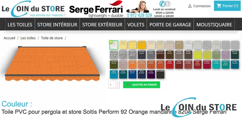Toile pvc pour pergola et store soltis perform 92 orange mandarine 8204 serge ferrari