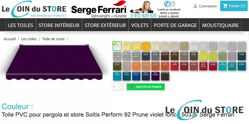 Toile pvc pour pergola et store soltis perform 92 prune violet fonce 50336 serge ferrari