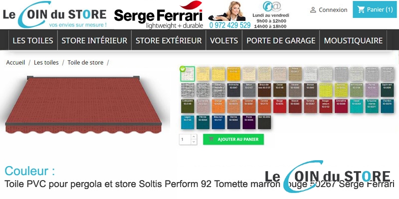 Toile pvc pour pergola et store soltis perform 92 tomette marron rouge 50267 serge ferrari