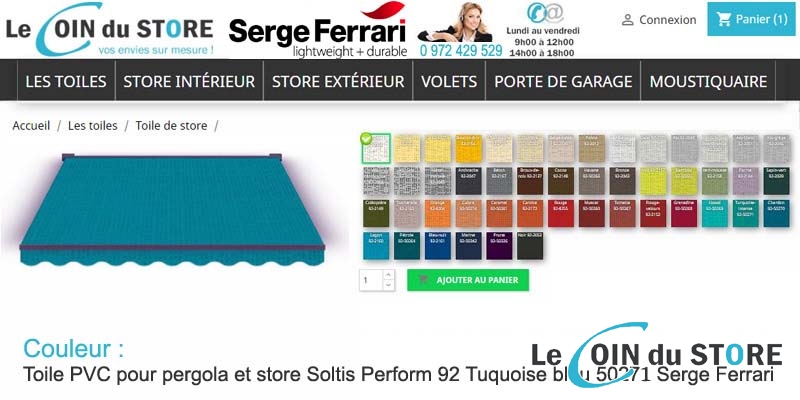 Toile pvc pour pergola et store soltis perform 92 tuquoise bleu 50271 serge ferrari